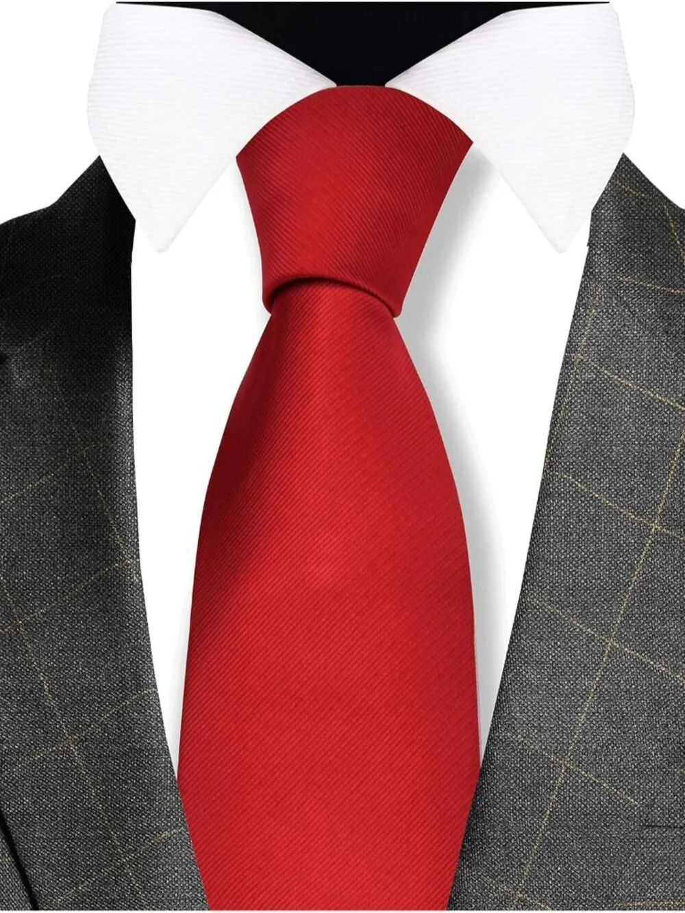Men's Red Solid Twill Textured Woven Silk Formal Necktie For Wedding Dress
